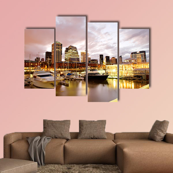 Nightly panorama of the Puerto Madero in Buenos Aires, Argentina multi panel canvas wall art