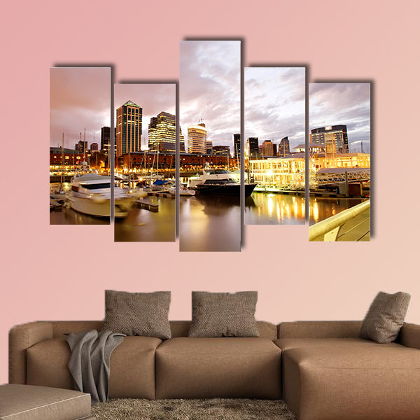 Nightly panorama of the Puerto Madero in Buenos Aires, Argentina multi panel canvas wall art