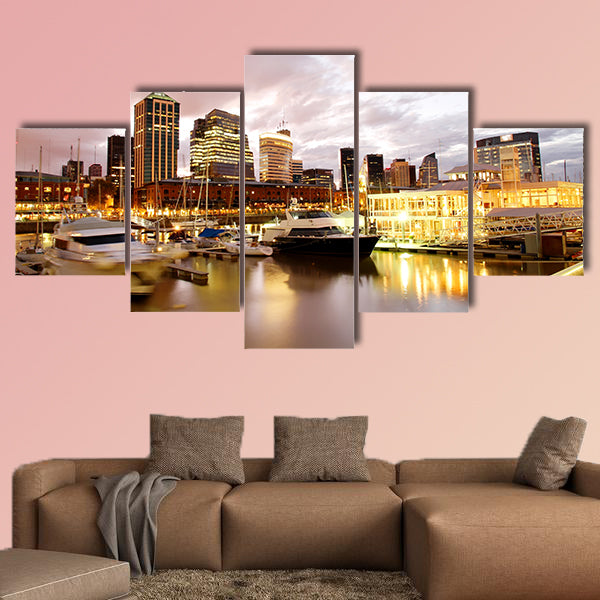 Nightly panorama of the Puerto Madero in Buenos Aires, Argentina multi panel canvas wall art