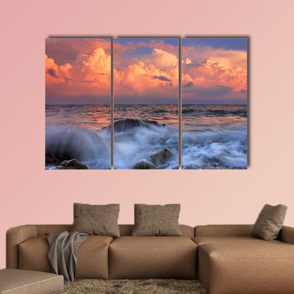 Stormy sunrise in ocean bay Multi panel canvas wall art