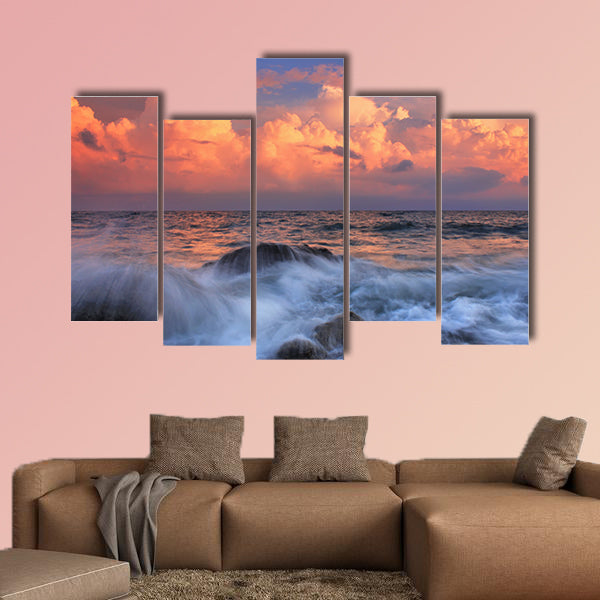 Stormy sunrise in ocean bay Multi panel canvas wall art