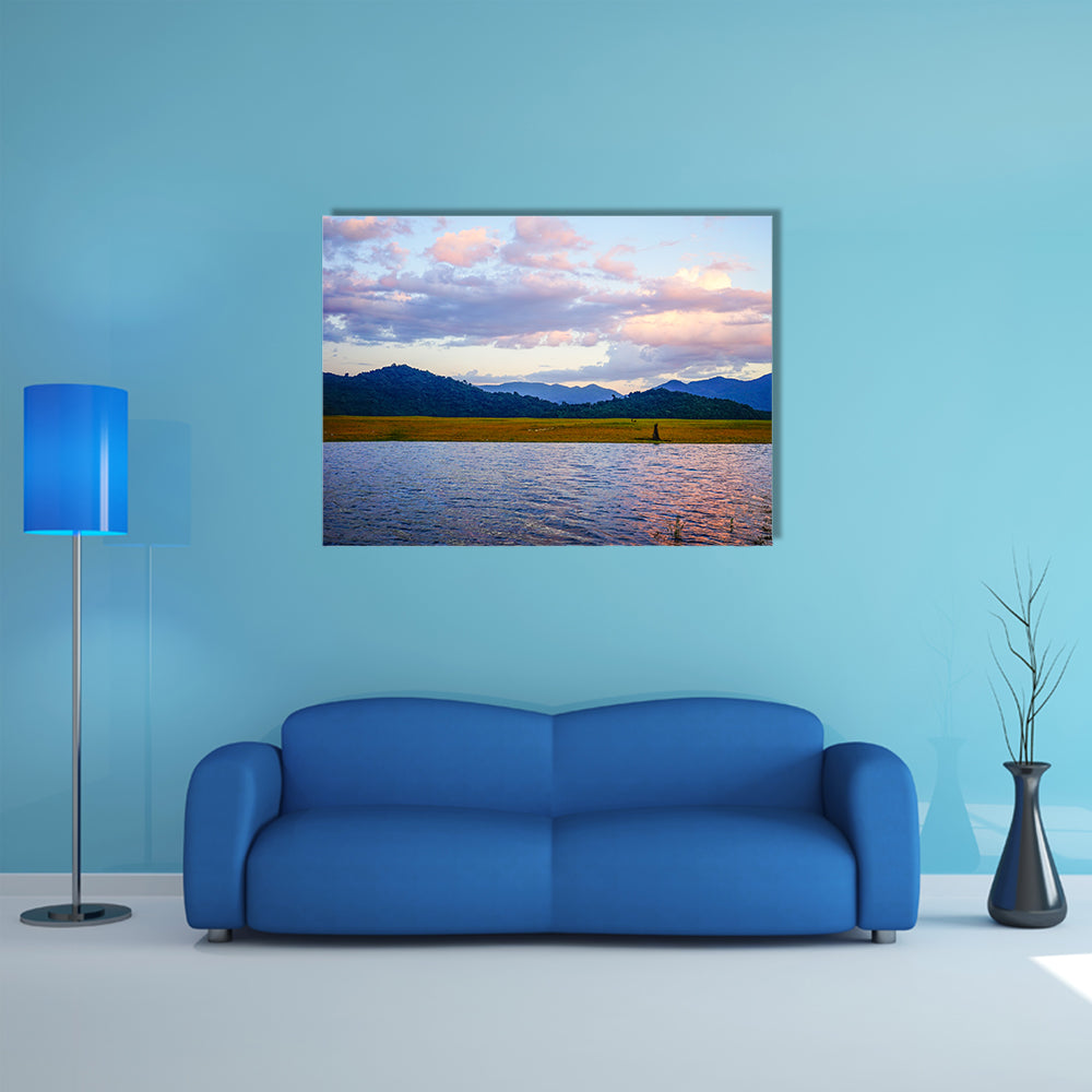 Mountains With The Lake At Sunrise in Central Highlands Vietnam Multi Panel Canvas Wall Art