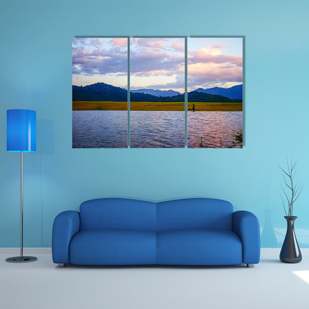 Mountains With The Lake At Sunrise in Central Highlands Vietnam Multi Panel Canvas Wall Art