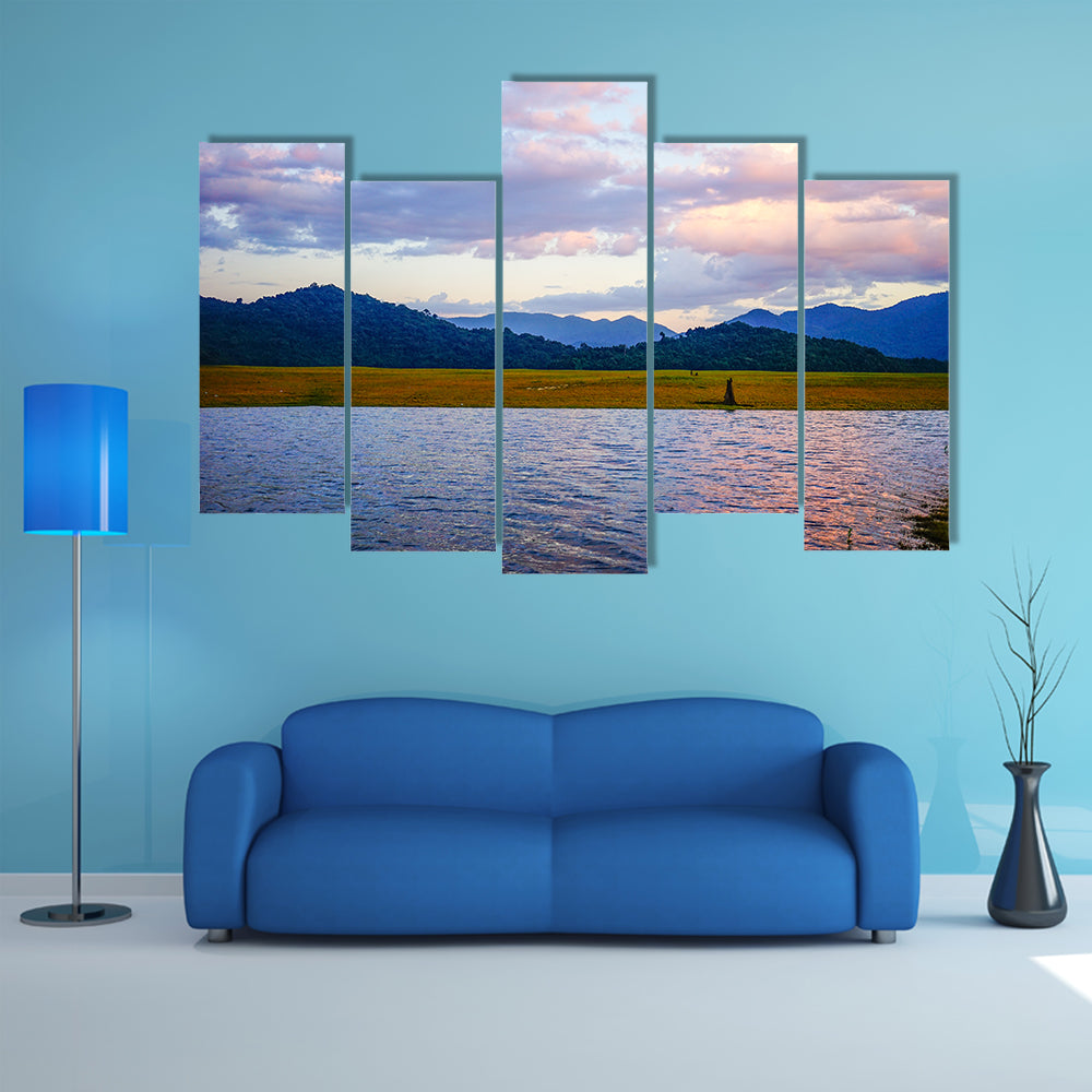 Mountains With The Lake At Sunrise in Central Highlands Vietnam Multi Panel Canvas Wall Art