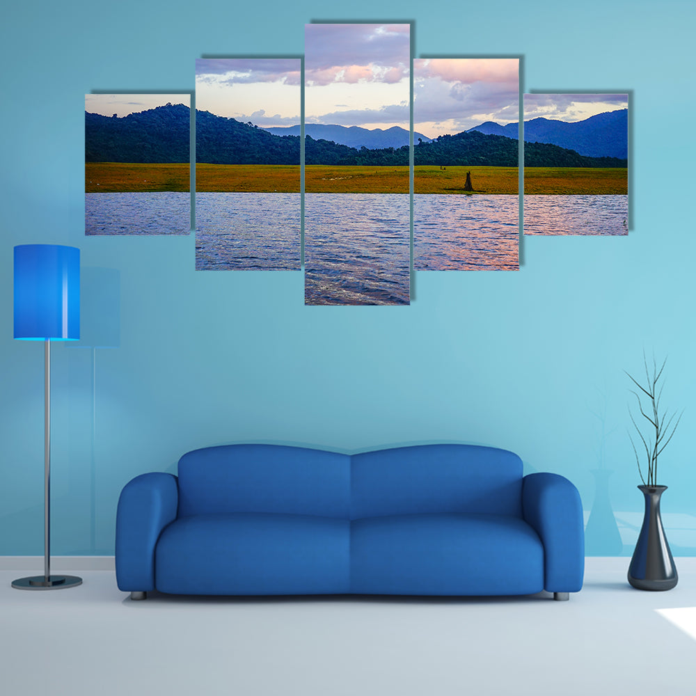 Mountains With The Lake At Sunrise in Central Highlands Vietnam Multi Panel Canvas Wall Art