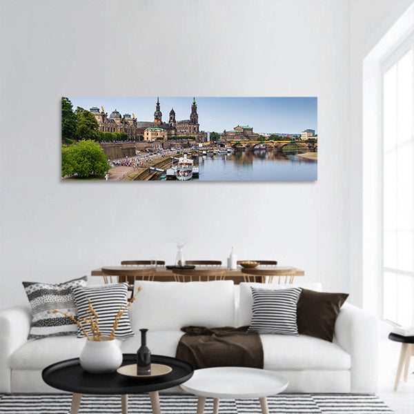 Old Town architecture with Elbe river in Dresden, Saxony Panoramic canvas Wall Art