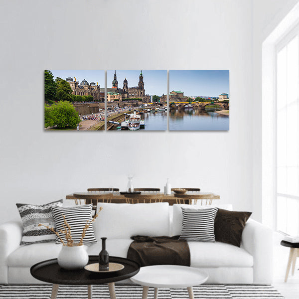 Old Town architecture with Elbe river in Dresden, Saxony Panoramic canvas Wall Art