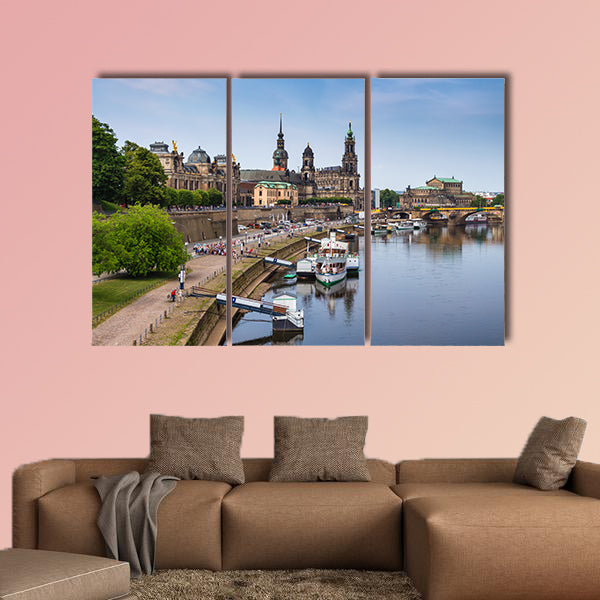 Scenic summer view of the Old Town architecture with Elbe river multi panel canvas wall art