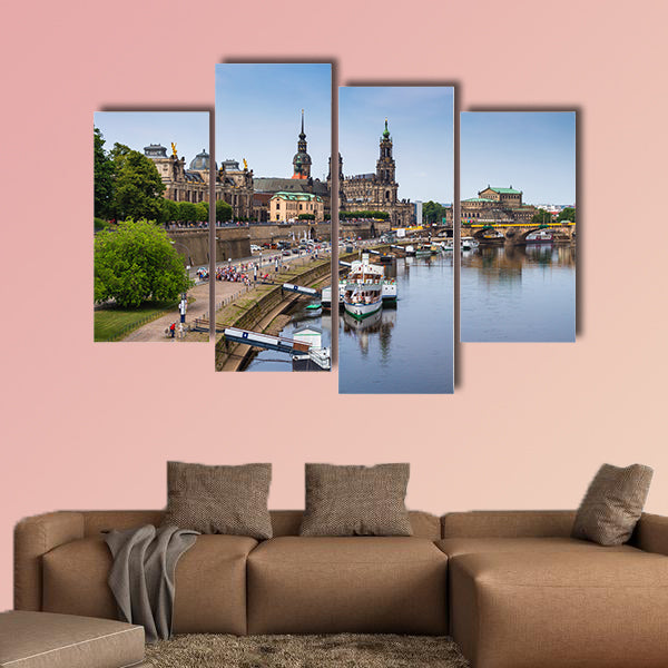 Scenic summer view of the Old Town architecture with Elbe river multi panel canvas wall art