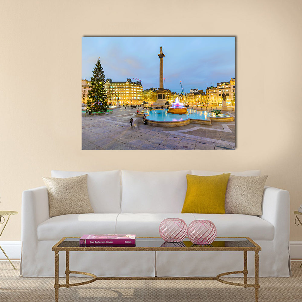 When Earth Get Kissed By Moon At Night At The Trafalgar Square, United Kingdom, Multi Panel Canvas Wall Art