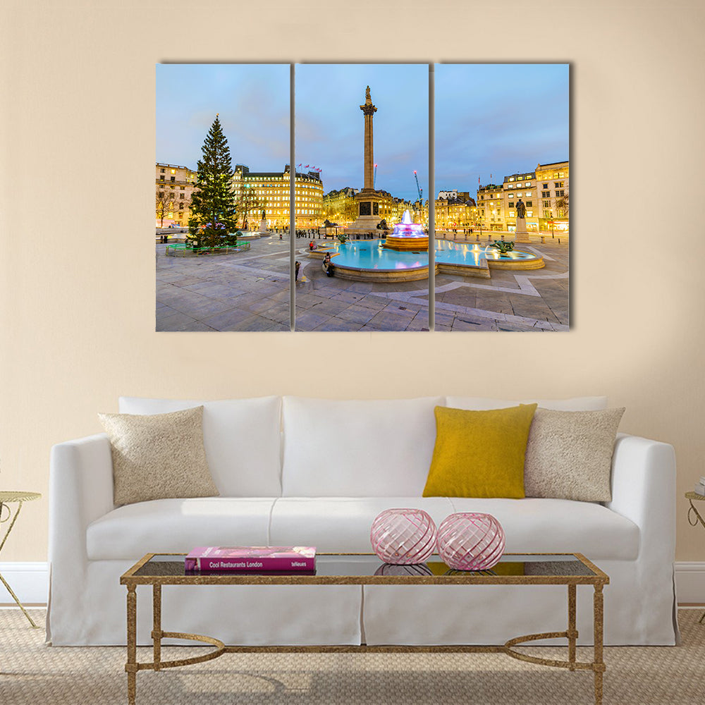 When Earth Get Kissed By Moon At Night At The Trafalgar Square, United Kingdom, Multi Panel Canvas Wall Art