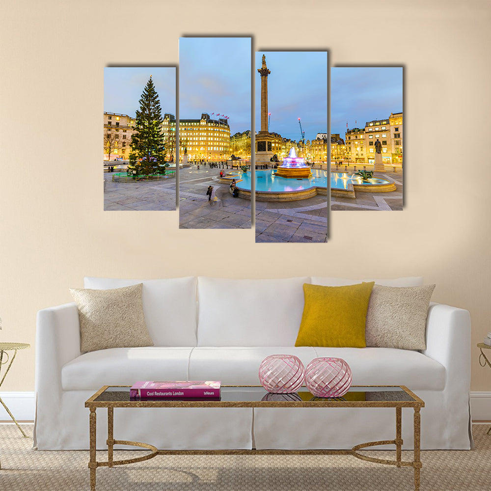 When Earth Get Kissed By Moon At Night At The Trafalgar Square, United Kingdom, Multi Panel Canvas Wall Art