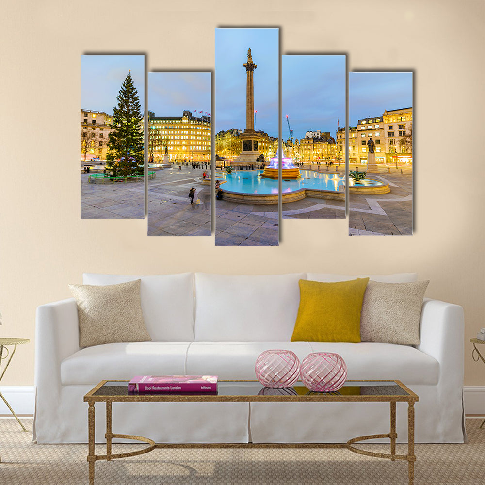 When Earth Get Kissed By Moon At Night At The Trafalgar Square, United Kingdom, Multi Panel Canvas Wall Art