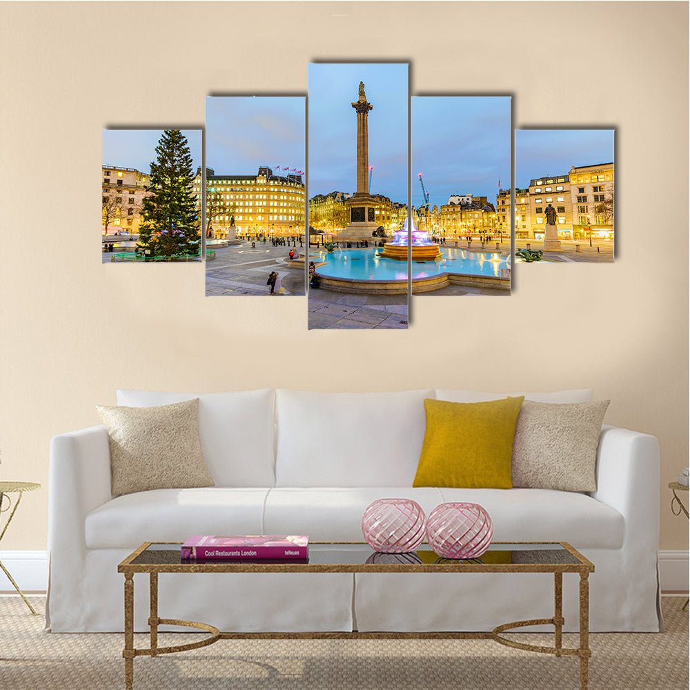 When Earth Get Kissed By Moon At Night At The Trafalgar Square, United Kingdom, Multi Panel Canvas Wall Art