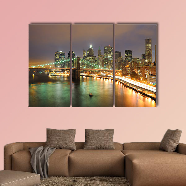 Skyline of Manhattan and Brooklyn Bridge multi panel canvas wall art