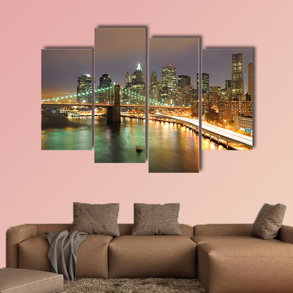 Skyline of Manhattan and Brooklyn Bridge multi panel canvas wall art