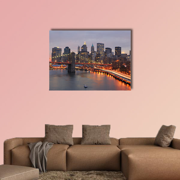 Skyline of Manhattan and Brooklyn Bridge multi panel canvas wall art