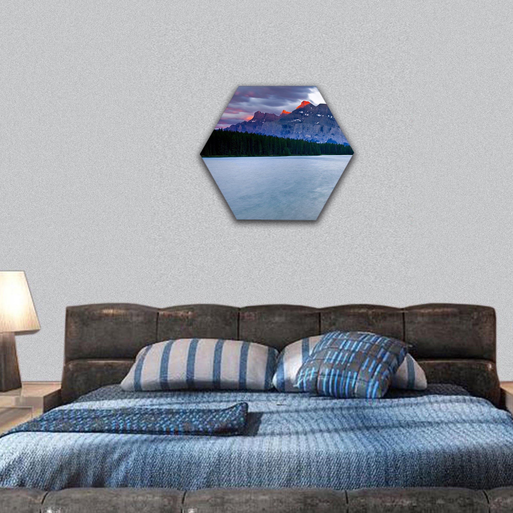 Mount Rundle and Two Jack Lake, Banff National Park hexagonal canvas wall art