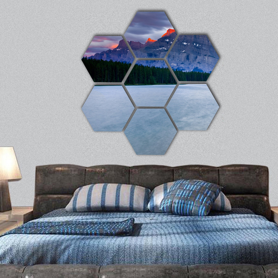 Mount Rundle and Two Jack Lake, Banff National Park hexagonal canvas wall art