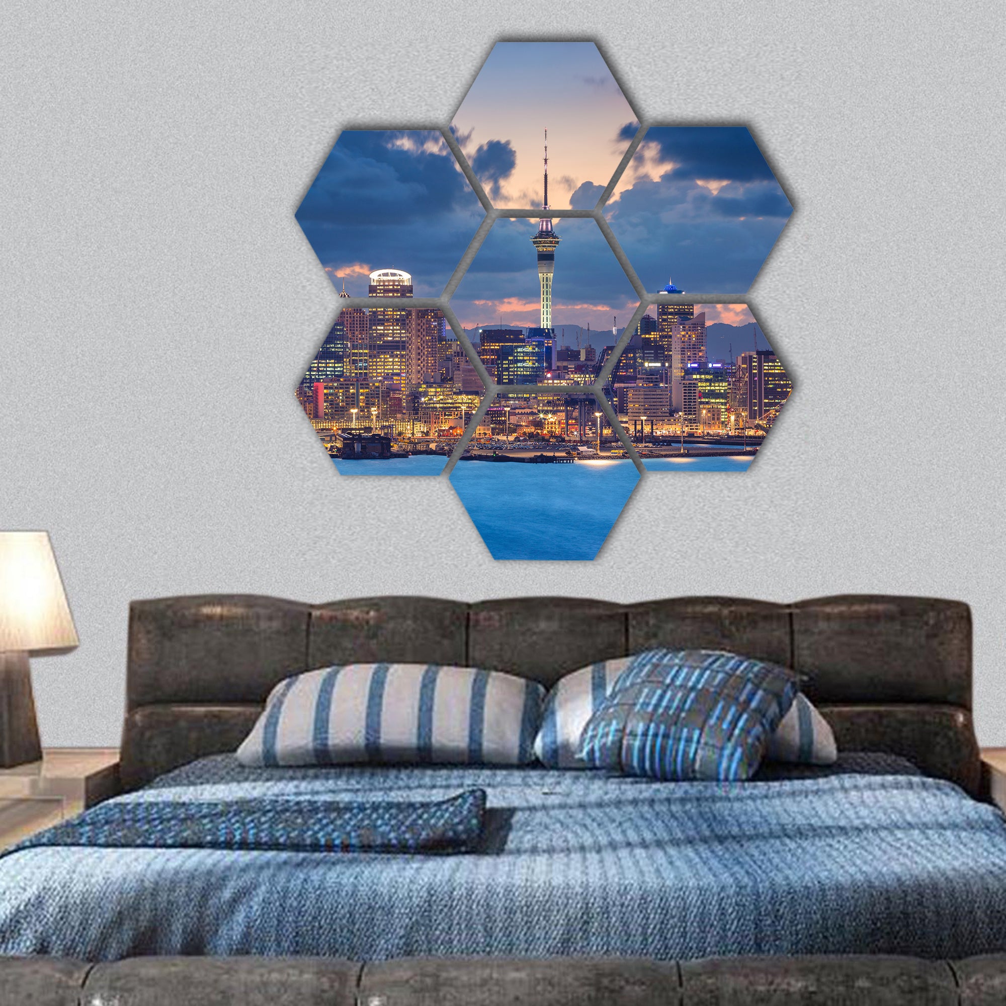 Cityscape of Auckland skyline, New Zealand  hexagonal canvas wall art