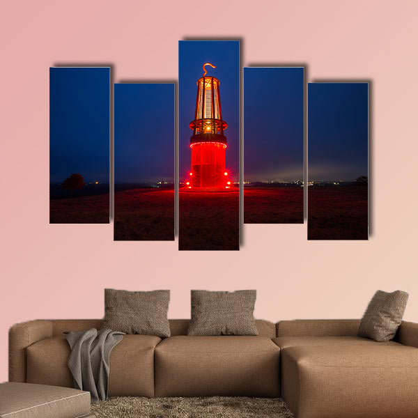 Geleucht mining statue Moers Germany at night multi panel canvas wall art