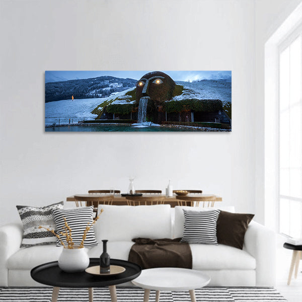Swarovski crystal worlds museum with snow at dusk, Austria Panoramic canvas Wall Art