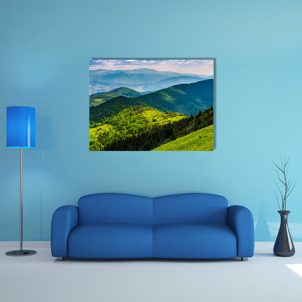 Mountainous landscape with forested hills multi panel canvas wall art