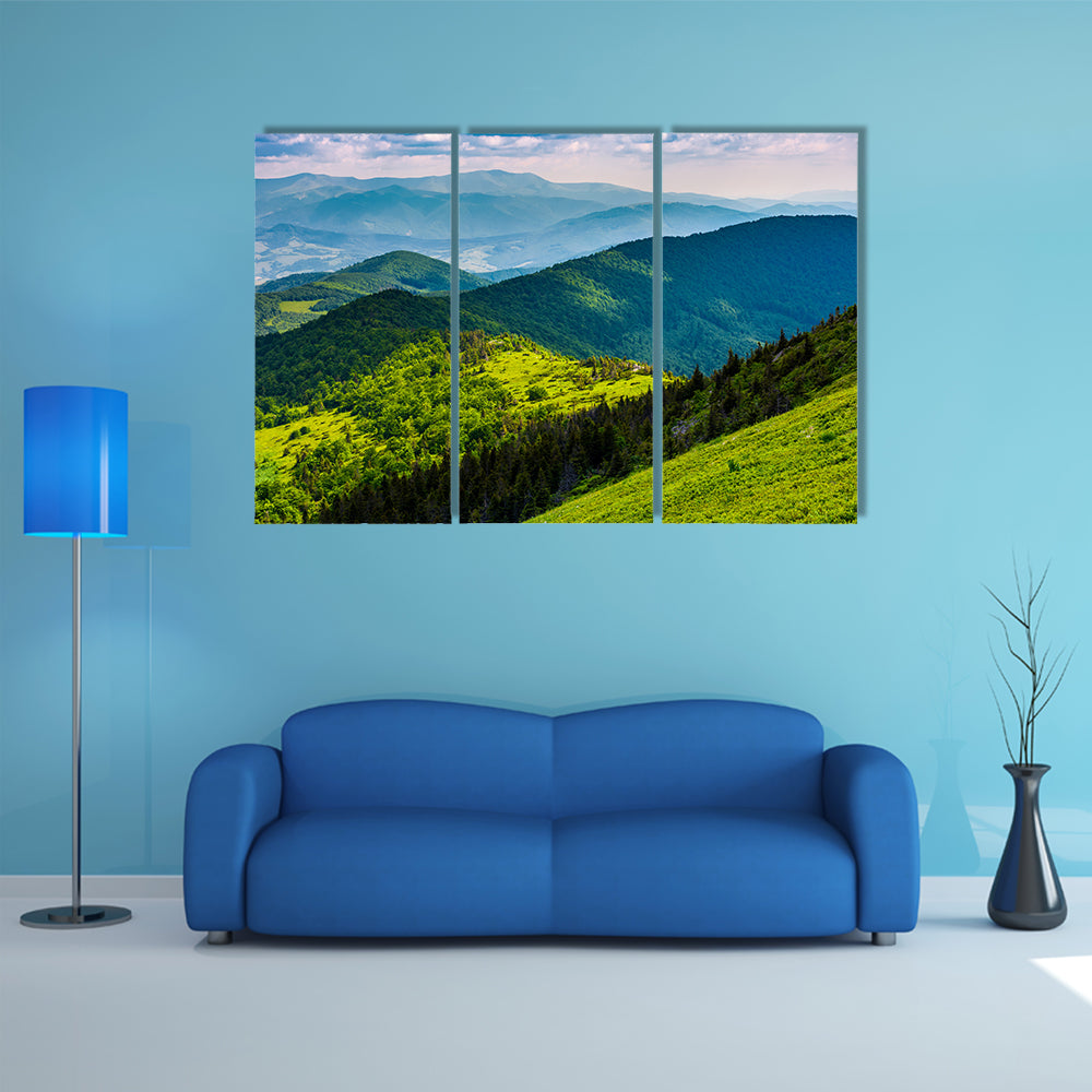 Mountainous landscape with forested hills multi panel canvas wall art