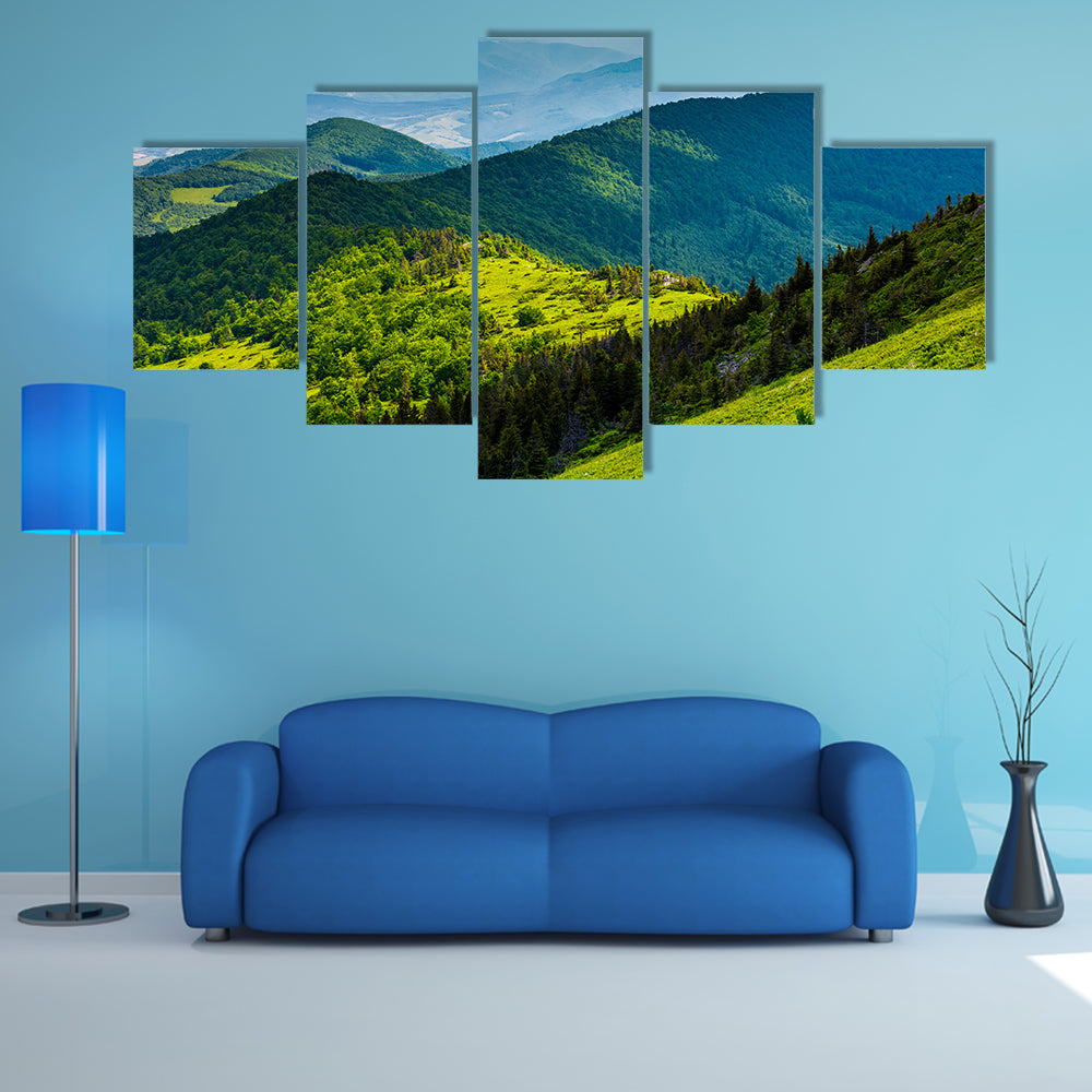 Mountainous landscape with forested hills multi panel canvas wall art