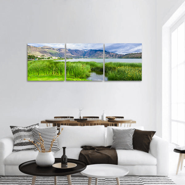 Typical plants in the beautiful Yahuarcocha lake Ecuador Panoramic canvas Wall Art