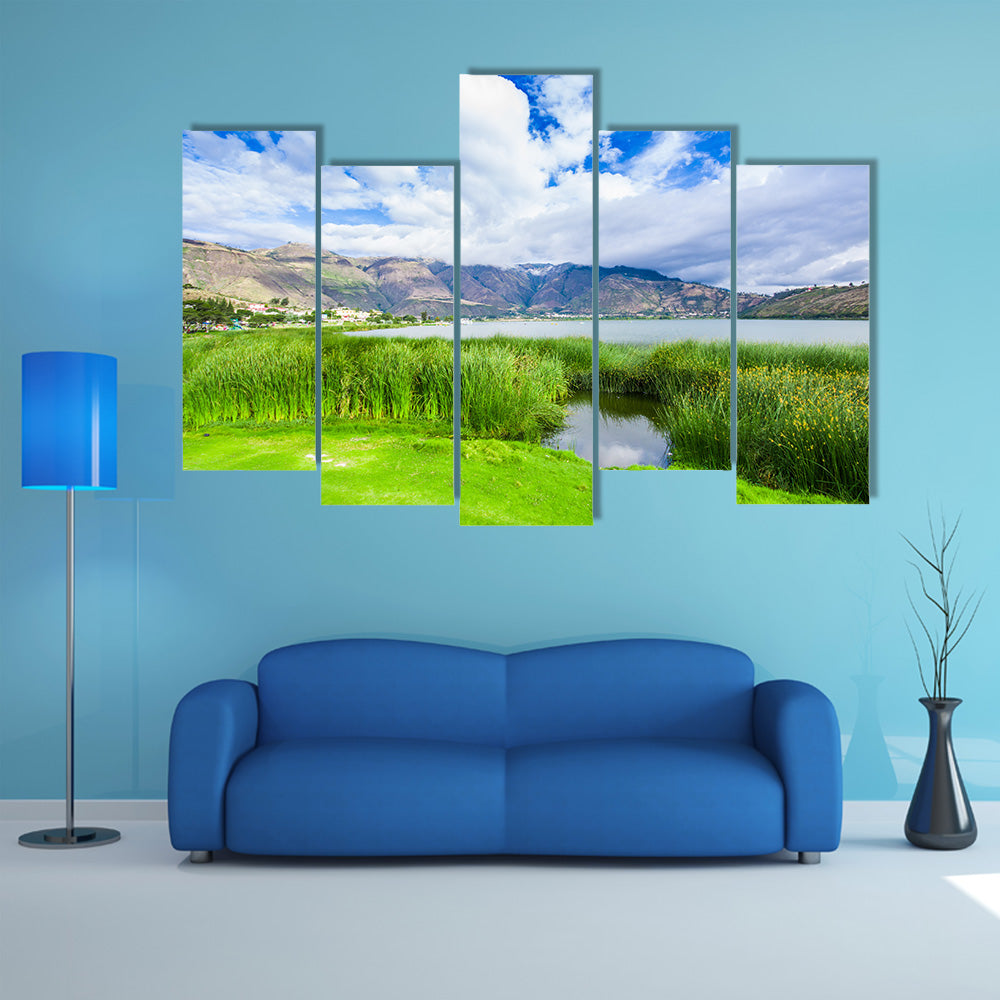 Beautiful view of some typical plants in the beautiful Yahuarcocha Lake, multi panel canvas wall art