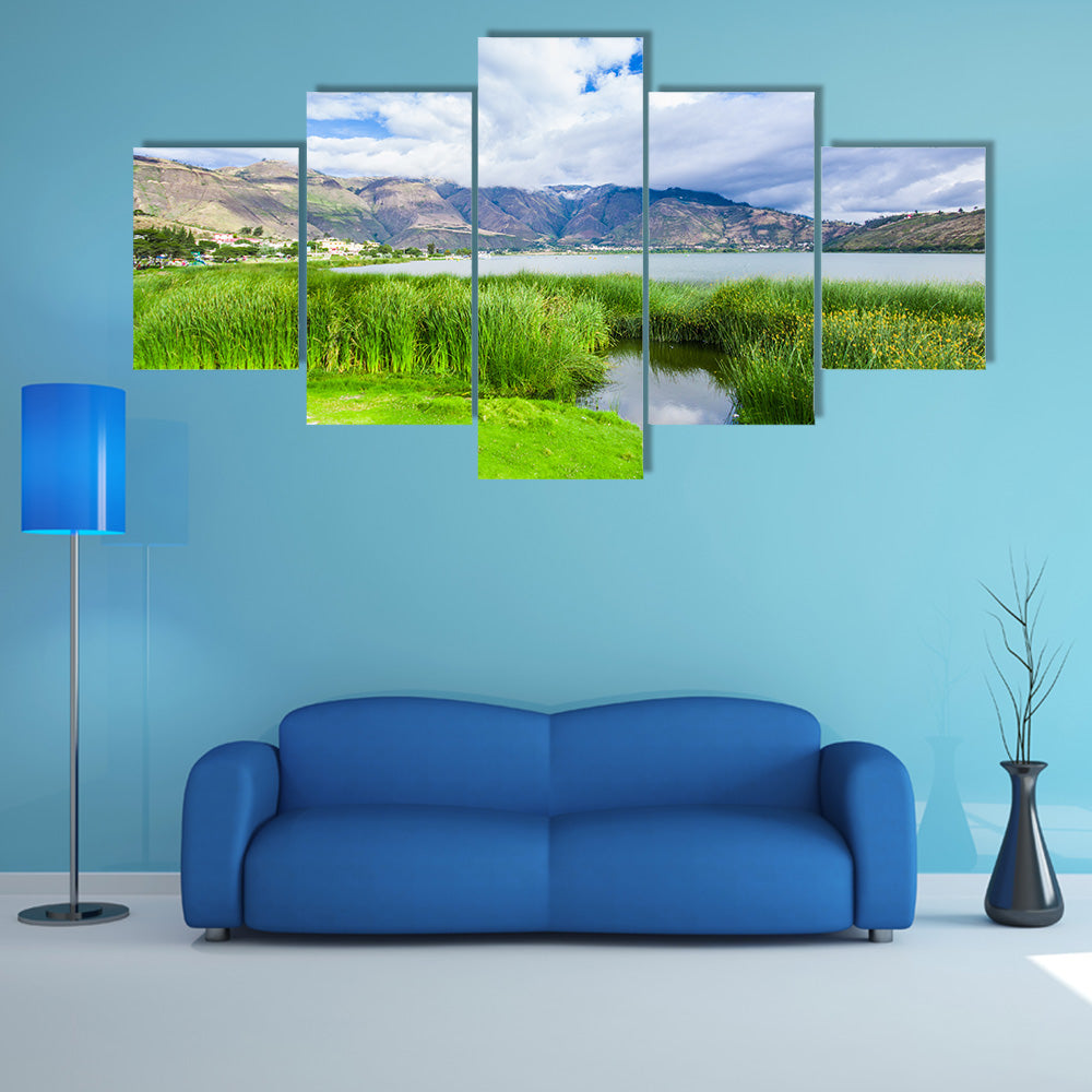 Beautiful view of some typical plants in the beautiful Yahuarcocha Lake, multi panel canvas wall art