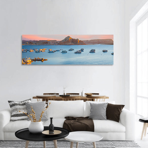 Houseboats near Wahweap Marina on Lake Powell in Arizona Panoramic canvas Wall Art