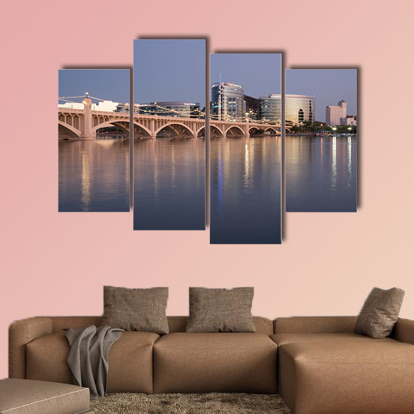 The city skyline of Tempe, Arizona at night multi panel canvas wall art