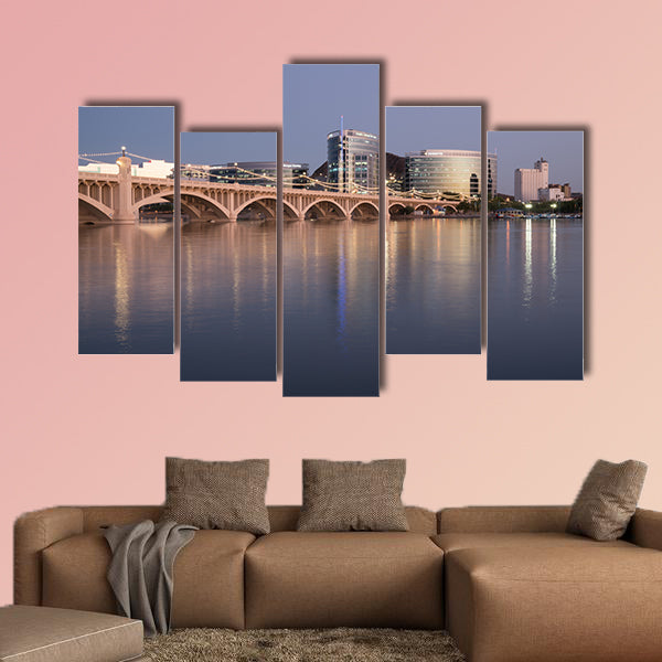 The city skyline of Tempe, Arizona at night multi panel canvas wall art