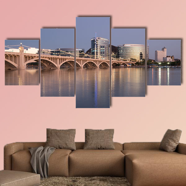 The city skyline of Tempe, Arizona at night multi panel canvas wall art