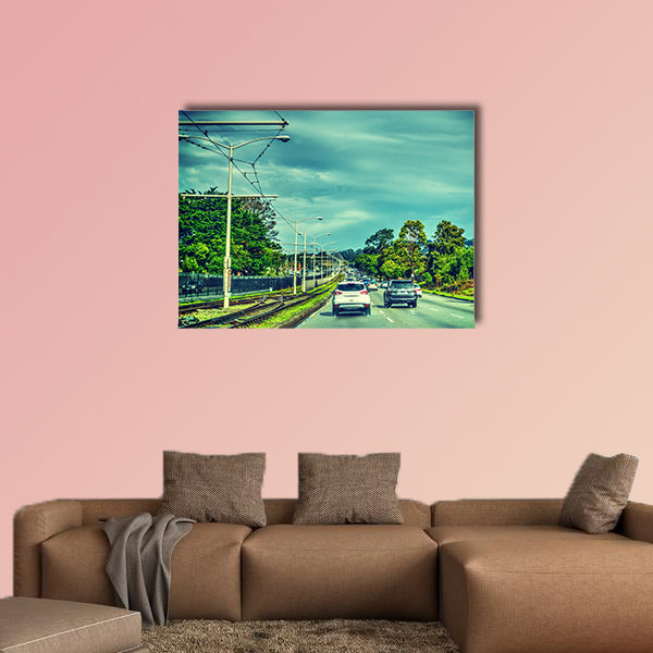 Traffic on a cloudy day in San Francisco, California multi panel canvas wall art