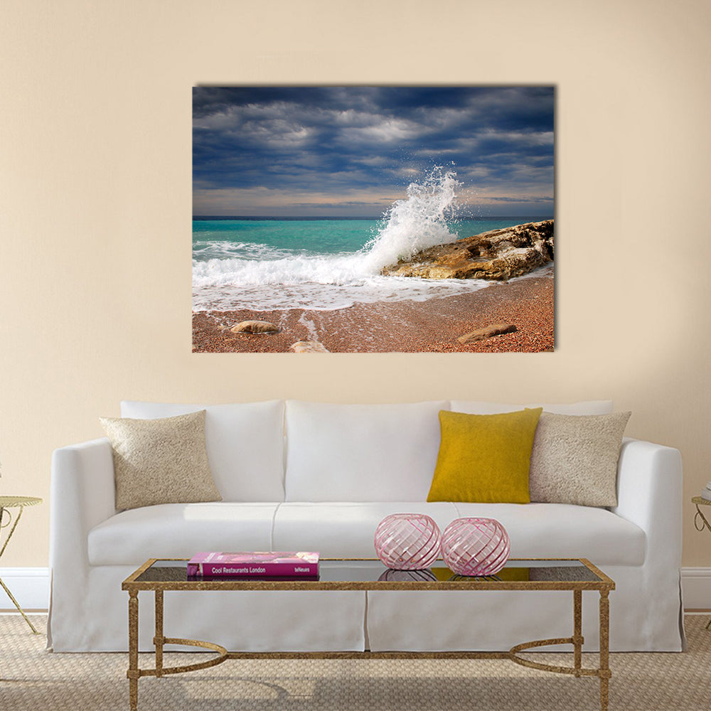 Wave crash on the stone Multi Panel Canvas Wall Art