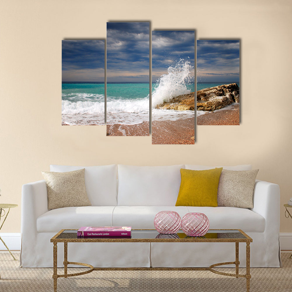 Wave crash on the stone Multi Panel Canvas Wall Art