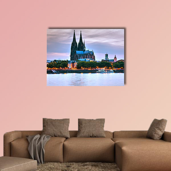 Cologne overview at night after sunset multi panel canvas wall art