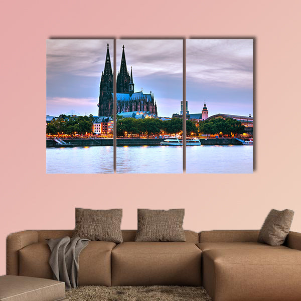 Cologne overview at night after sunset multi panel canvas wall art