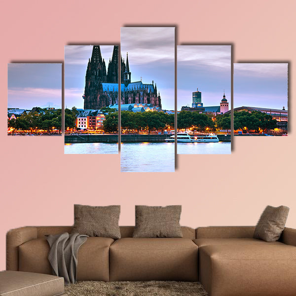 Cologne overview at night after sunset multi panel canvas wall art