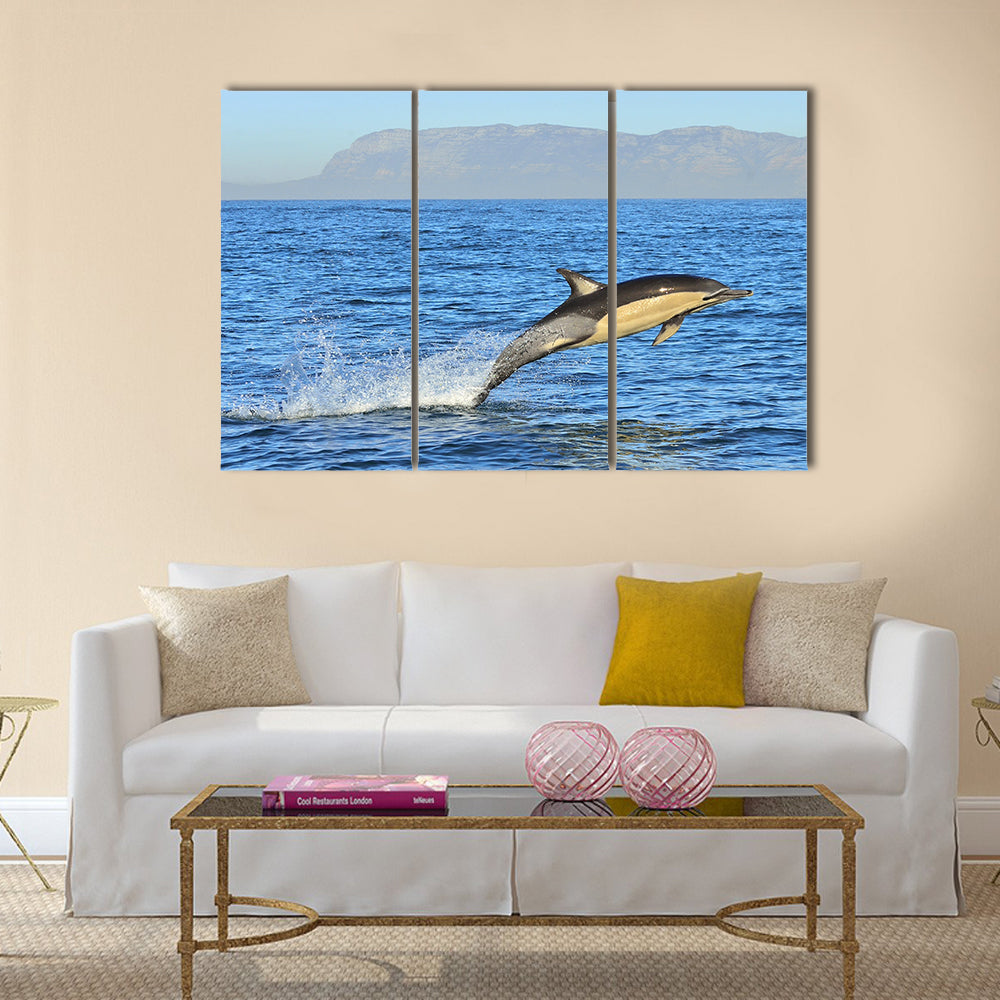 Dolphin, swimming in the ocean and hunting for fish multi panel canvas wall art