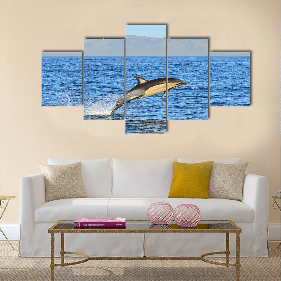 Dolphin, swimming in the ocean and hunting for fish multi panel canvas wall art