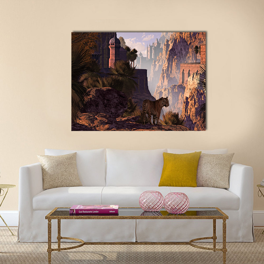 A landscape in India of a mountainous canyon with gothic castles Multi Panel Canvas Wall Art