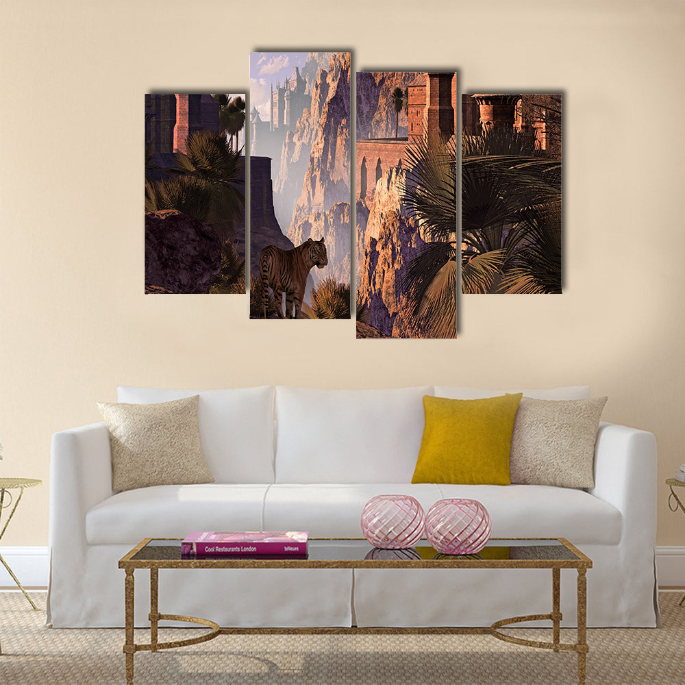 A landscape in India of a mountainous canyon with gothic castles Multi Panel Canvas Wall Art