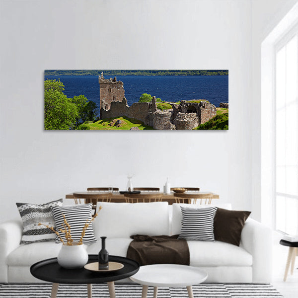 Ruins of Urquhart Castle near Loch Ness panoramic canvas wall art