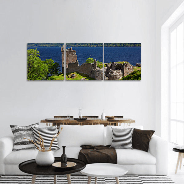 Ruins of Urquhart Castle near Loch Ness panoramic canvas wall art
