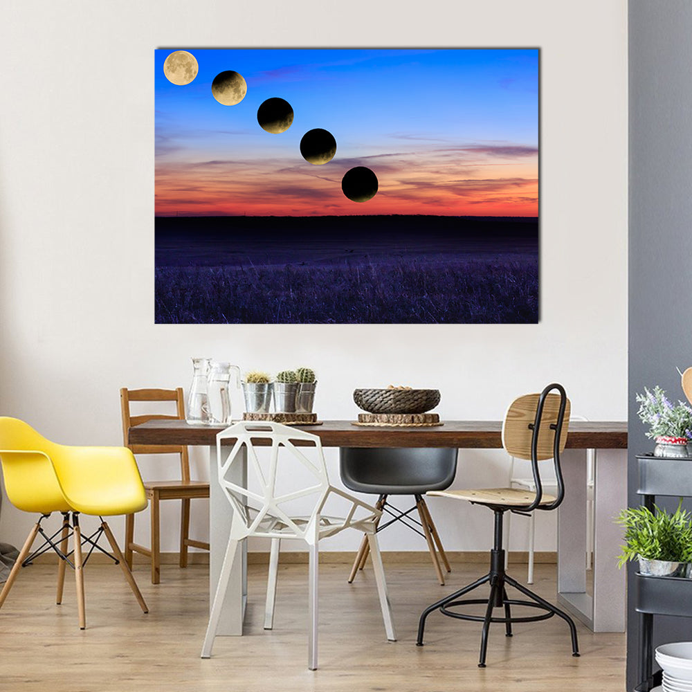 Lunar Eclipse And Blue Blood Moon Multi Panel Canvas Wall Art Set
