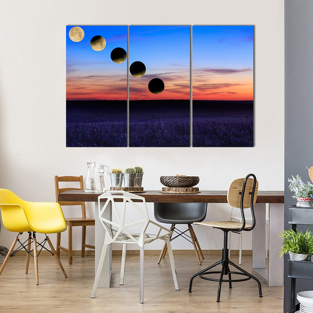 Lunar Eclipse And Blue Blood Moon Multi Panel Canvas Wall Art Set